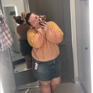 Cropped color block knit sweater